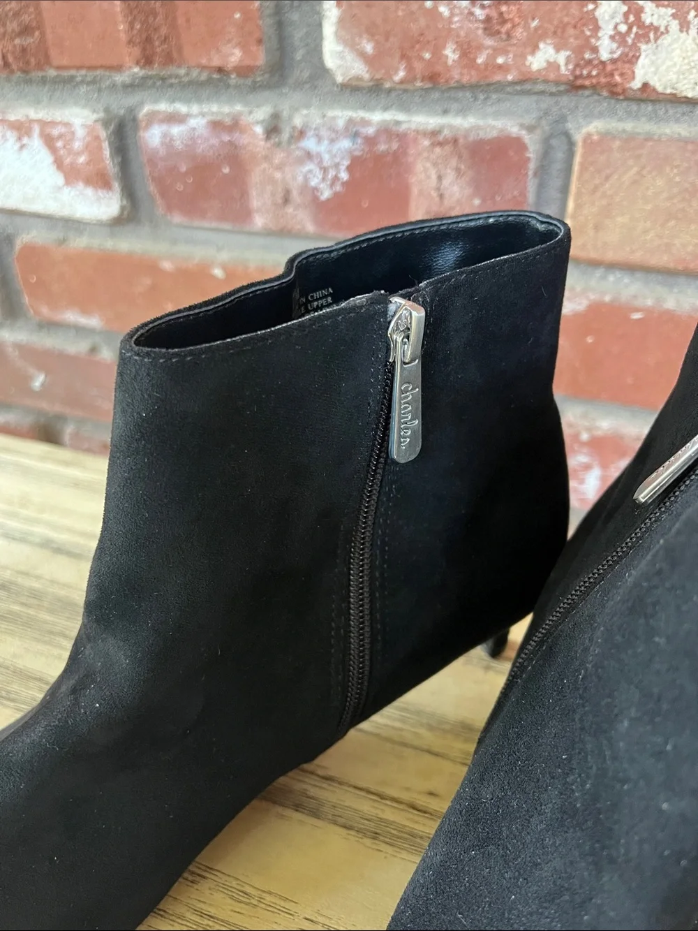 Charles By Charles David Black Pointed Toe Ankle Booties with Kitten Heel